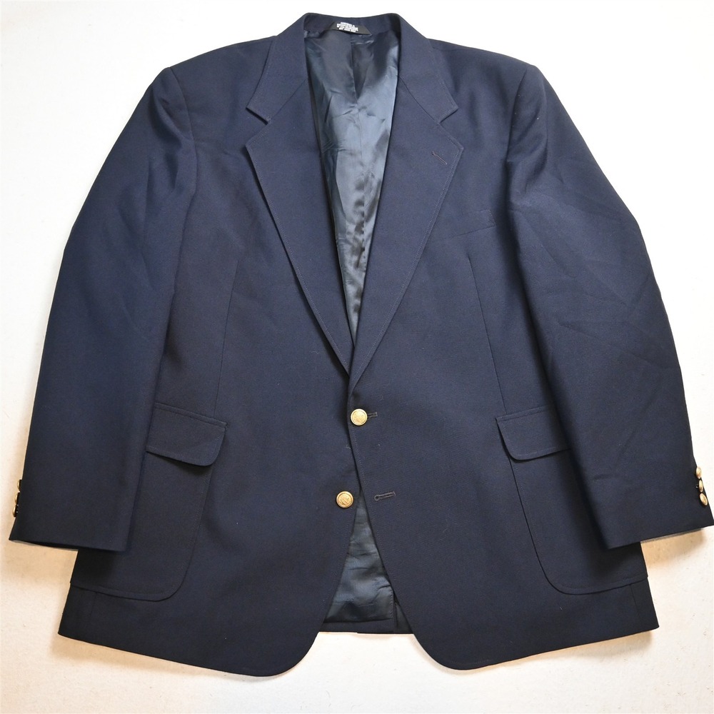 Vtg 90s 48L Navy Blue Gold Button Hopsack Mens Blazer Suit Jacket Sport Coat
